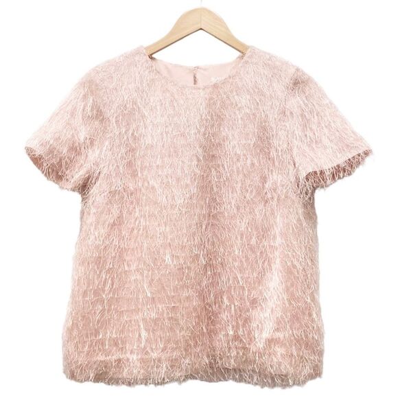 Calvin Klein Pastel Pink Shimmer Eyelash Short Sleeve Sweater Top Size 6 Y2K - Picture 2 of 11